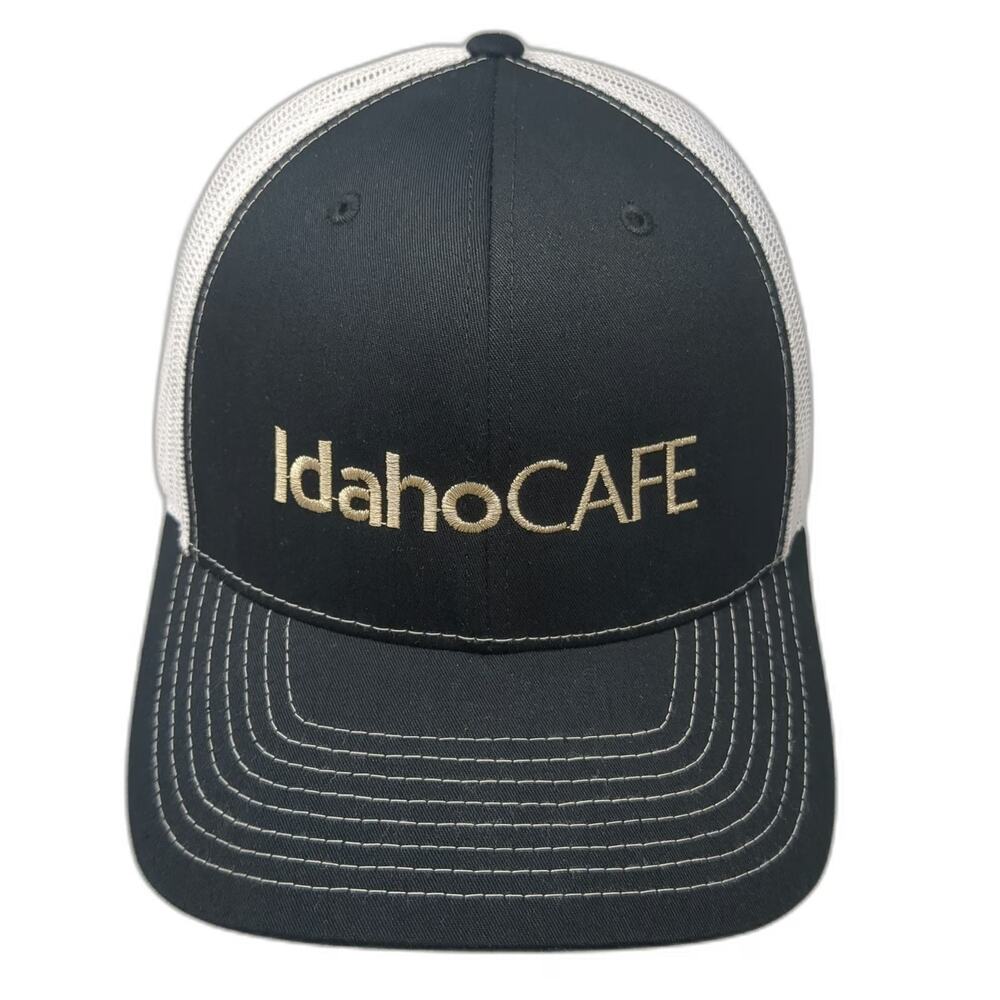 Richardson Trucker Hat Black White One Size IdahoCAFE Logo Mesh Back Snapback